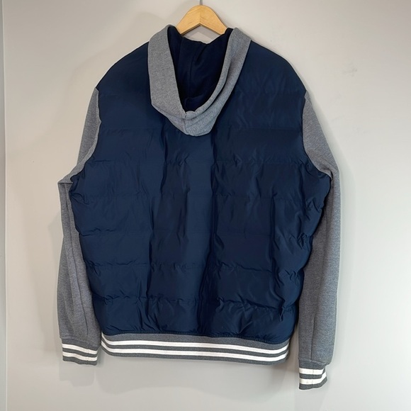 American Eagle Men’s Puffer Varsity Bomber Jacket Navy Blue Grey Lightweight XL - Picture 10 of 12